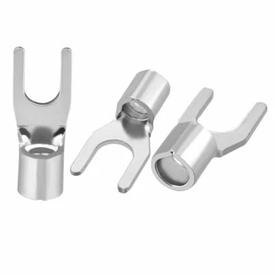 A● 200x Fork Type Copper Non-Insulated Spade Terminals SNB5.5-4S for 12-10 Wire