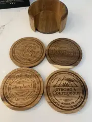 Four-piece Assorted Scripture Design Acacia Wood Coaster Set