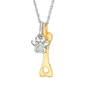Natural Diamond Accent Paw Print and Dog Bone Pendant in Sterling Silver and 14K Gold Plate