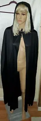 Devil Vampire Long Robe Hooded Cloak Wizard Witch Black Halloween Costume OS
