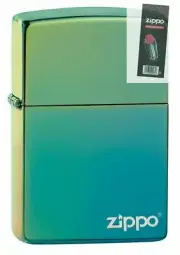 Zippo 49191ZL High Polish Teal Logo Full Size Lighter + FLINT PACK