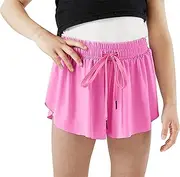 [KEOYA] Kids Girls Athletic Flowy Shorts Preppy Workout Fitness Shorts 2 in 1 Shorts Inner Pockets