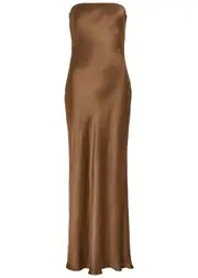 Bec & Bridge Moon Dance Strapless Satin Maxi Dress - Chocolate - 14 (UK14 / L) 14 (UK14 / L)