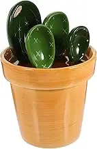 GRIRIW 5pc Ceramic Measuring Spoons Set Cactus Design Salt Sugar Scoop Holder