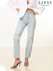 Lipsy Bleach Wash Sculpting High Waist Straight Leg Jeans (AV9117) | $115