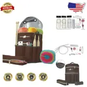 Beginner-Friendly 20-Piece Knitting Kit & Fashionable Yarn Storage in Chocolate