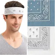 [ADRIONE] Hankerchiefs Men Cotton Cowboy Bandanas for Men Paisley Bandanas in Bulk Bandana Variety Pack 2 Pack 3 Pack 12, Grey, White, 21x21inches