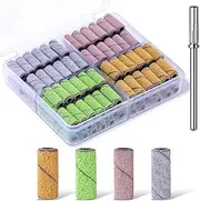 Makartt 100 Pcs Nail Drill Bits Sanding Bands for Nail Drill 4 Color Coarse Fine 80/120/180/240 Grit File Sand with 3.1mm Mini Mandrel Nail Bit Set for Acrylic Nails Gel Manicures and Pedicure