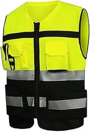 High Visibility Reflective Vests SENRISE Hi Viz High Vis Visibility Vests, 2 Band Reflective Security Work Contractor Safety Vest Waistcoat Jacket, Outdoor Work Vest Size L-3XL (1 Pack, Yellow/Orange)
