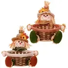 Sunflower Sitting Scarecrows Plush Doll Holding a Fruit Basket