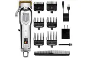 Hatteker Silver Mens Hair Clipper Cordless Hair Trimmer Professional Haircut Barber Kit Hair Cutting Kit RFC-686SILVER