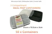 50 x Meal Prep 3 Compartment Food Storage Containers Plastic Microwave Lunch Box