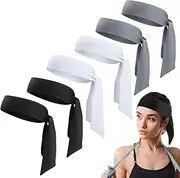 [Songholee] 6 Pack Head Ties Headband Sports Sweatband for Men Women, Adjustable Ninja Headband Karate Tie Back Sweat Wicking Workout Head Band for Basketball, Running, Tennis, Athletics
