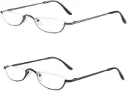 Half Frame Reading Glasses, Metal Moon Readers for 2 Pack(gray,black)