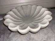 Hand Carved Natural Stone 14lb Lotus Shaped Center Shimmery Ivory White 13”