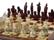 Berkeley Mandarin Themed Chess Set (cream and red, no board)