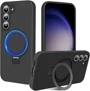 [RUNGOS] for Samsung S23 Plus Case Magsafe, with Stand & Ring Holder [Natural Liquid Silicone] [Strong Magnetic] [Military-grade Shockproof] Soft Microfiber Lining for Samsung Galaxy S23 Plus Case 6.6''
