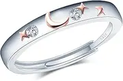 [CPSLOVE] Elegant Women's Silver Adjustable Rings 925 Sterling Silver Girls Creative Star Moon Zircon Ring Open Ring Couple Wedding Rings Engagement Rings