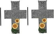 Kisangel 2 Sets Unique Cross Memorial Stone Ornament Cross Tribute Statue Resin Grave Stone Outdoor Indoor Garden Statue