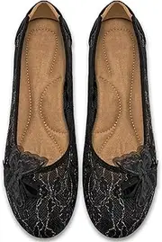 [Aomigoct] Ballet Flats Shoes for Women: Black 8 Dress Comfortable Lace Womens Flats - Soft Casual Wedding Work Shoe, Black, 8.5