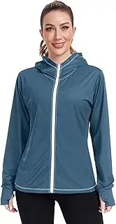 [RPLIFE] Prussian Blue Workout Hoodies Women, Upf 50+ Zip up Outdoor Shirt, (S-XXL)