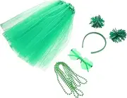 [Parliky] St. Patrick's Day Poncho Costume Women's Tutu Skirt Shamrock Headband Set for Festive Celebrations Green