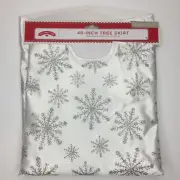 Holiday Time 48" Christmas Tree Skirt White Glitter Snowflake Home Holiday Decor