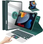 iXTRA Keyboard Case for iPad 9th/8th/7th Generation 10.2", 360° Rotatable Slim Clear Shell Magnetic Detachable Wireless Keyboard with Trackpad Pencil Holder Auto Sleep & Wake, Dark Green