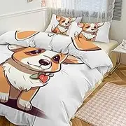 GHBNK Quilt Set 3-Piece - Ultra-Soft Thickened Bedding Set, Corgi Stickers Bedspread + 2 Pillowcases, Lightweight Double-Sided Quilt Cover for Home/Hotel/Gifts 90"x90"