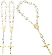 Vaguelly Pearl Bracelet 3pcs Girls Charm Baptism Girl Baptism Initial Bracelet for Men Bracelet for Boys Charm Braclets Crucifix Pendant for Men Baptism for Boy Alloy Man Mini Wrist Chain