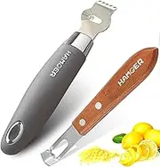 HAMOER Citrus Lemon Zester & Channel Knife Tool for Kitchen Bar, Stainless Steel Blade, Ergonomic Design, Wooden Handle & Rubber & Plastic Handle Set Tool