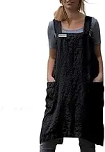 Cotton Linen Apron Cross Back Apron for Women with Pockets Pinafore Dress for Baking Cooking