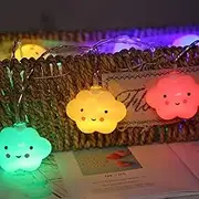 20 LED Lamps Baby Kids Cute Cloud with Face Shape Lamp Room Light Corridor Decor Small Night Light (Multi-Colour) Halloween Christmas Holiday String Lights with Battery Powered Party Classroom Decor