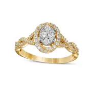 0.50 CT. T.W. Composite Oval Natural Diamond Frame Twist Shank Engagement Ring in Solid 10K Yellow Gold