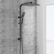 ACA Black 12'' Square Shower Head 3-MODE Handheld Gooseneck Wall Arm SET