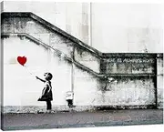 [Pyradecor] Banksy Grafitti Girl with Red Balloon Grey Love Pictures Paintings on Canvas Wall Art Modern Canvas Prints Artwork for Living Room Bedroom Home Decorations