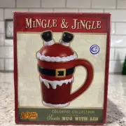 *New*Cracker Barrel Mingle & Jingle Colorful Santa Stuck in Chimney Mug W/ Lid