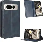 Retro Fashion Solid Color Phone Shell Compatible with Google Pixel Fold PixelFold G9FPL Phone Case Magnetic Flip Cover Anti-Fall Phone Cover (Blue,Google Pixel Fold)