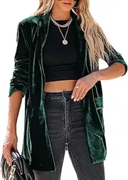 [Kissonic] Women's Velvet Cardigan Jacket Lapel Collar Open Front Casual Velvet Blazer Duster Vintage Outerwear