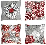 COLORPAPA Pillow Covers 18x18 Set of 4 Black and Red Decorative Throw Pillow Cover for Couch Modern Daisy Pillows Case for Living Room Cushion Bed Outdoor Grey Burgundy Home Decor