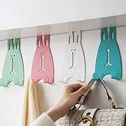 4 Pcs Over Door Hooks, Cartoon Rabbit Door Back Hook, Punch Free Cupboard Rear Hanger, Bedroom Kitchen Office Wardrobe Wall Hanger for Towels, Clothes, Coats, Robes, Bags,Keys.