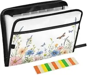 Quteprint 13 Pockets Expanding File Folder with Zipper Closure, Vintage Wildflower Butterfly Accordion File Folder with Sticky Labels, Letter Size A4 Papers Expandable File Document Organizer