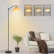 Floor Lamp for Living Room - YueME Fabric Shade Adjustable Lamp Head Floor Lamp with 9W 3 Color Temperatures LED Bulb, Modern Standing Floor Lamp for Reading,Office,Bedroom, Hotel