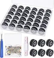 Mardatt 138Pcs Black Bobbins Sewing Threads Kit Includes Bobbin Thread with Bobbin Case, Sewing Pins, Measuring Tape and Sewing Seam Ripper, Polyester Threads Set for Hand Machine Embroidery Sewing
