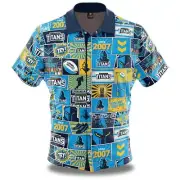 GOLD COAST TITANS NRL TEAM ADULT FANATICS POP ART SHORT SLEEVE BUTTON UP SHIRT