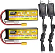 Fytoo 2PCS 3S Lipo Battery 11.1V 3000mAh 35C with XT60 Plug and USB Charging Cable Suitable for RC Car, Truck, Remote Control Boat, RC Brushless Quadcopter, FPV Drone Battery