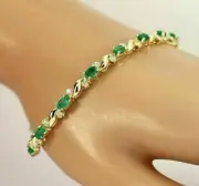 10.40Ct Oval Cut Simulated Emerald Diamond 925 Silver Yellow GoldPlated Bracelet