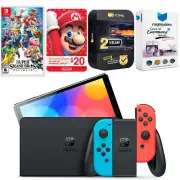 Nintendo Switch Red/Blue OLED + Super Smash Bros Ultimate + $20 eShop Gift Card