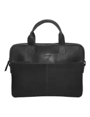 [Futura] Slimline Leather Laptop Bag with Shoulder Straps in Black