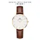 Daniel Wellington 手錶 Petite St Mawes 32mm棕色真皮皮革錶-白錶盤-香檳金框(DW00100550)